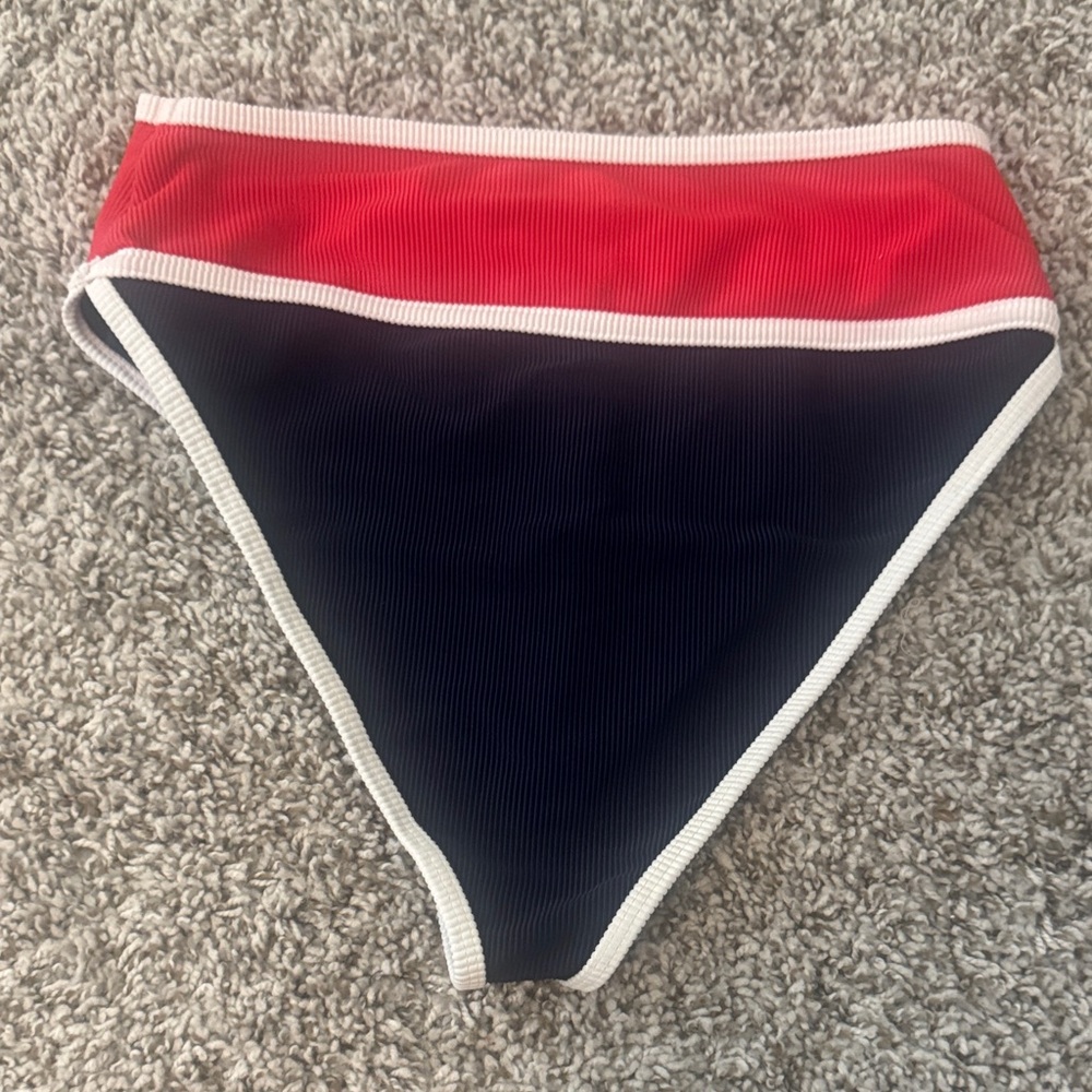 Red and navy High-Waisted Bikini Bottoms - Picture 2 of 4